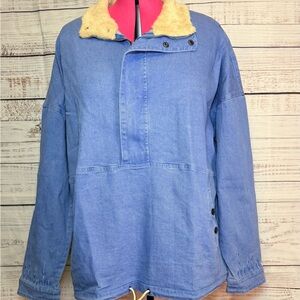 Blue Denim Jacket with Faux Fur Collar